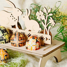 Load image into Gallery viewer, Wooden Easter Egg Rack Stand Rabbit Hen Happy Easter Pattern Festival Easter Egg Tray Holder DIY Decoration for Home